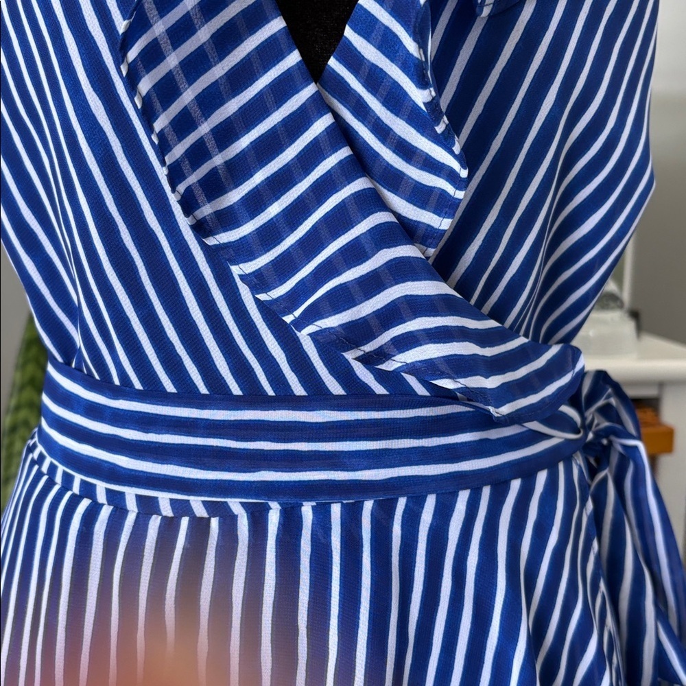 Lauren Ralph Lauren Striped Asymmetrical Dress in Blue and White - Picture 7 of 9